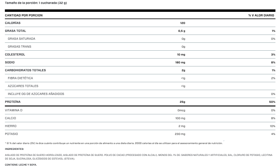 Información Iso 100 Proteína Cocoa Pebbles 1.4lb