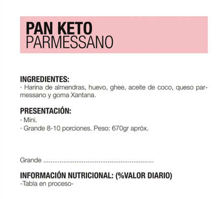 Información Nutricional Pan keto Parmesano 670gr