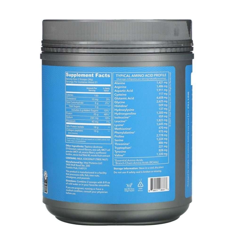Información Nutricional Proteína Vainilla VP 1.68lb - Vital Performance Proteins