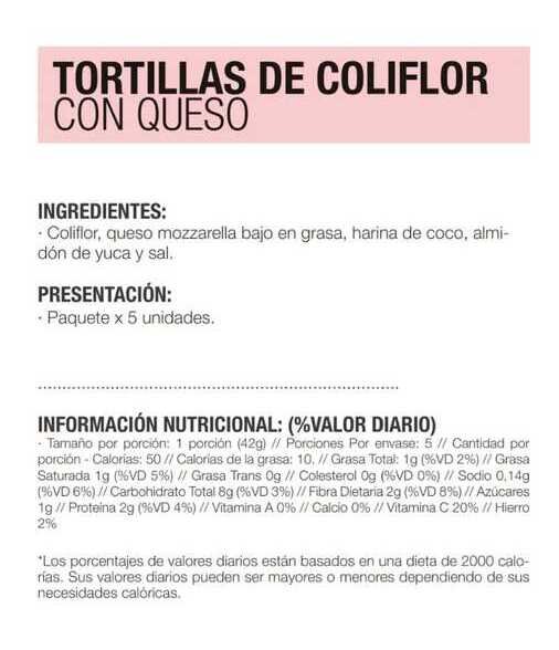Información Tortillas de coliflor con queso