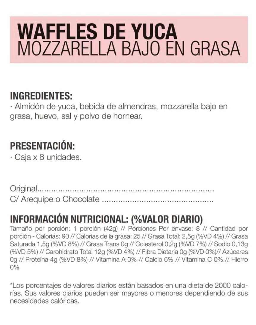 Información Waffles yuca queso mozzarella 8 und