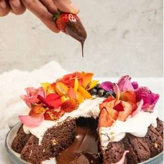 Volcán chocolate y frutas 5p