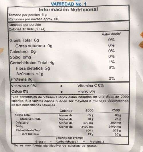 Información Nutricional Té deluxe benefit 300gr 60 serv