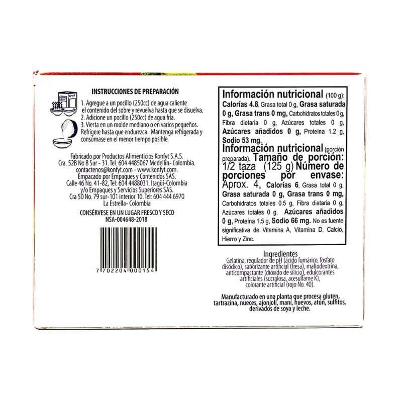 Información Nutricional Gelatina fresa10gr - Konfyt
