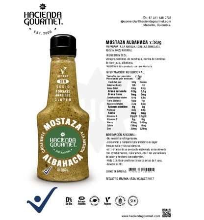 Mostaza Albahaca x 380 g - Hacienda Gourmet